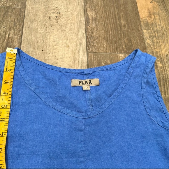 FLAX 100% Linen Shift Dress Sleeveless Relaxed Fit Midi Pockets Blue Size 4/6 - Picture 7 of 10